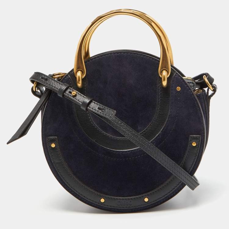 Pre Owned Chloe Blue/Black Leather and Suede Small Pixie Round Crossbody Bag