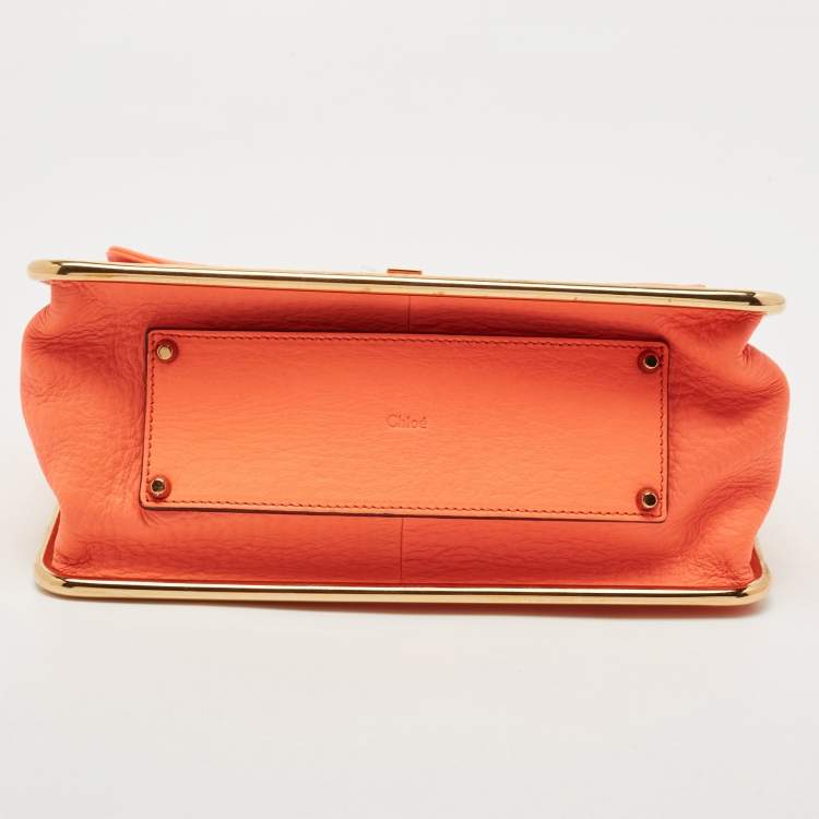 Pre Owned Chloe Neon Orange Pebbled Leather Medium Sally Flap Shoulder Bag