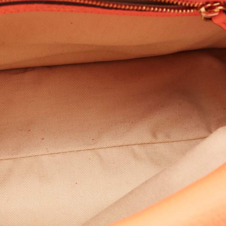 Pre Owned Chloe Neon Orange Pebbled Leather Medium Sally Flap Shoulder Bag