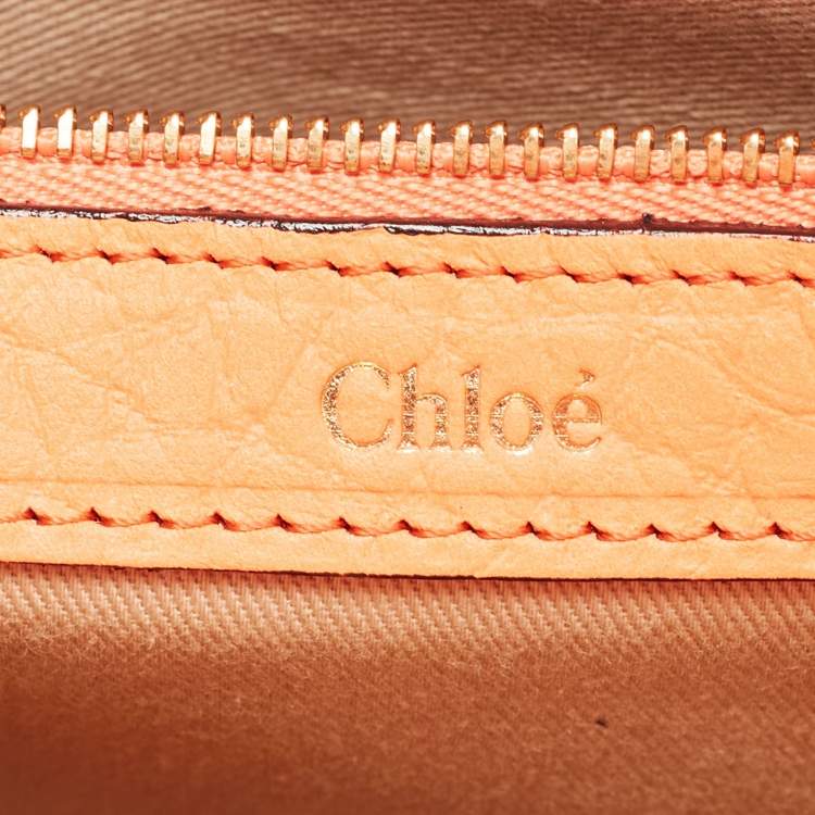 Pre Owned Chloe Neon Orange Pebbled Leather Medium Sally Flap Shoulder Bag
