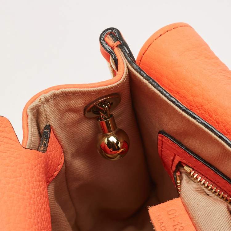 Pre Owned Chloe Neon Orange Pebbled Leather Medium Sally Flap Shoulder Bag
