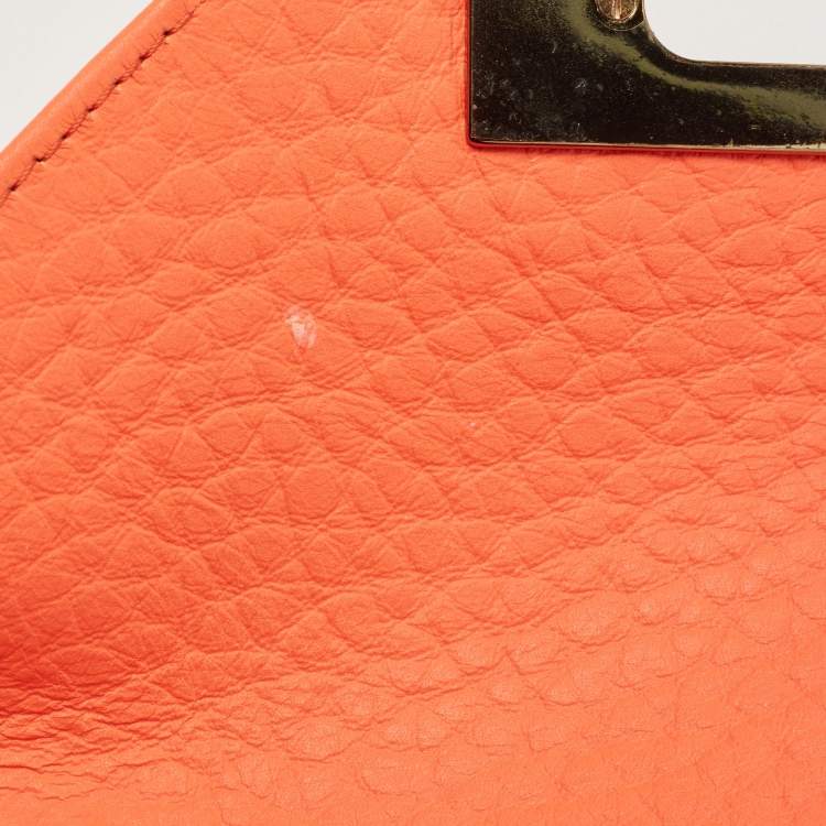 Pre Owned Chloe Neon Orange Pebbled Leather Medium Sally Flap Shoulder Bag
