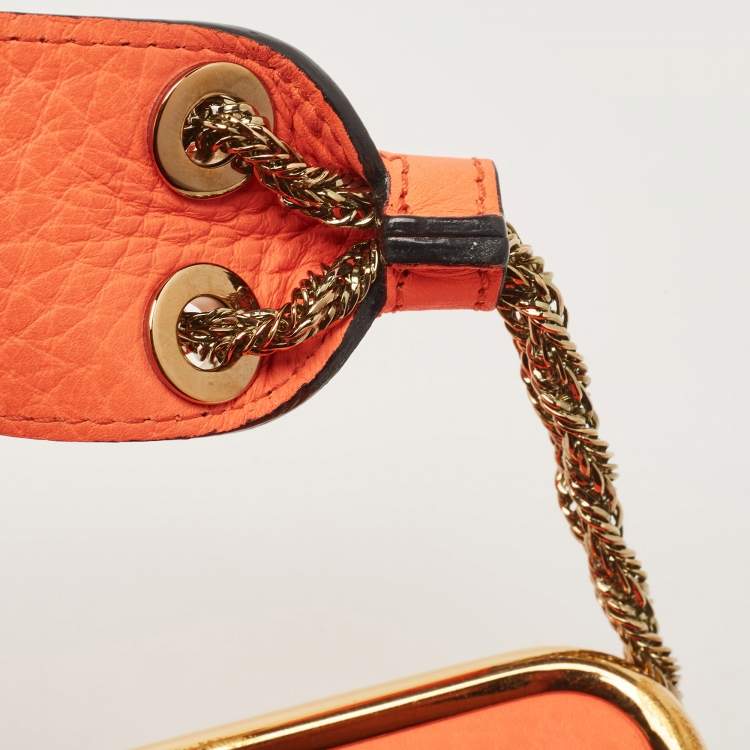 Pre Owned Chloe Neon Orange Pebbled Leather Medium Sally Flap Shoulder Bag