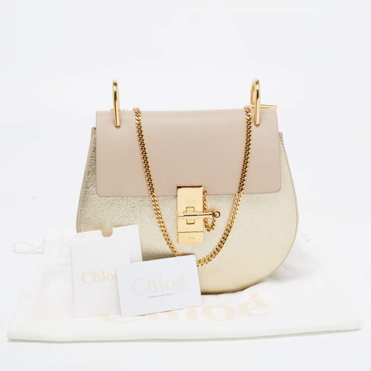 Pre Owned Chloe Beige/Gold Leather Medium Drew Shoulder Bag