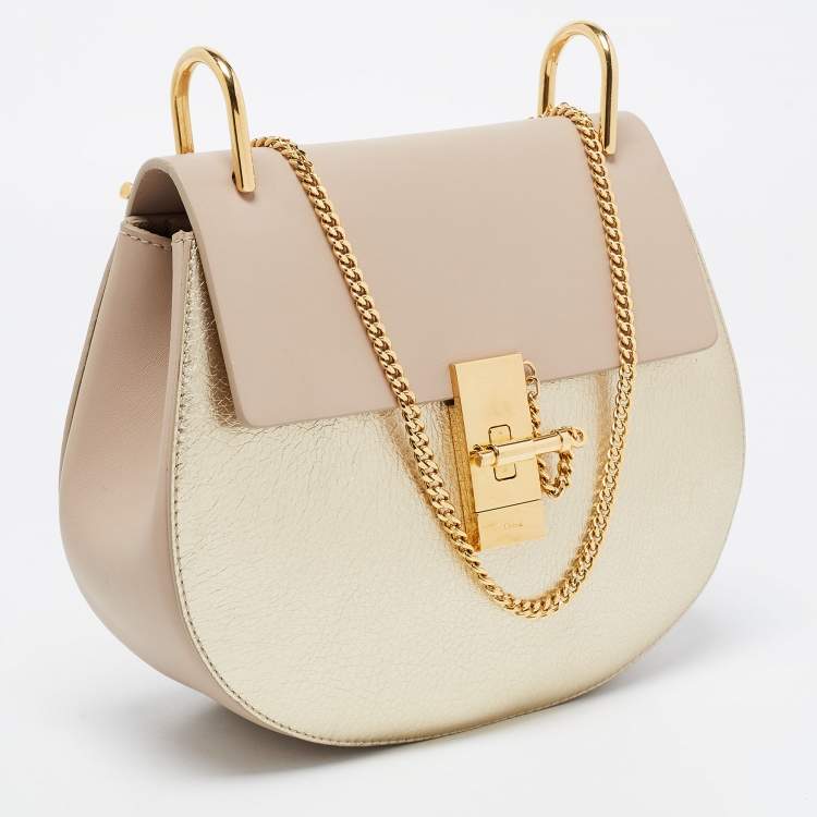 Pre Owned Chloe Beige/Gold Leather Medium Drew Shoulder Bag