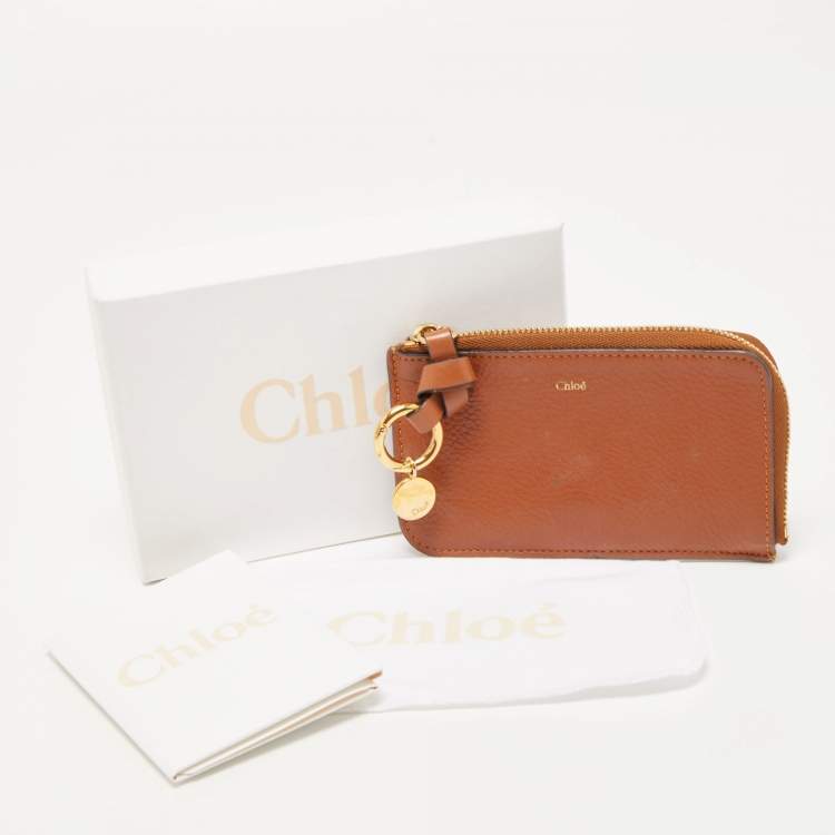 Pre Owned Chloe Brown Leather Alphabet Zip Card Holder