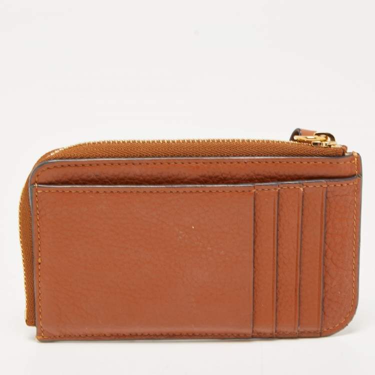 Pre Owned Chloe Brown Leather Alphabet Zip Card Holder