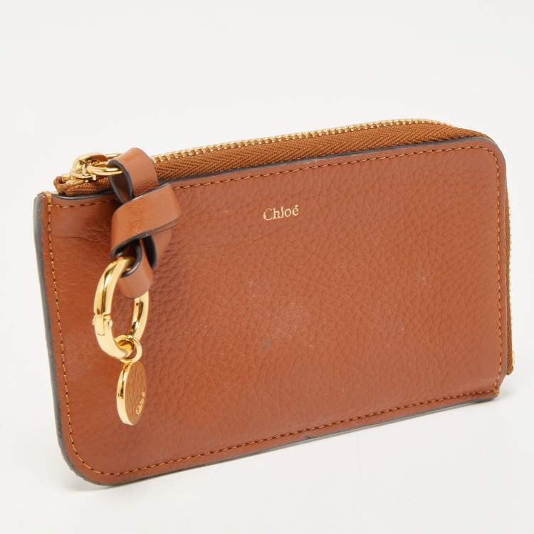 Pre Owned Chloe Brown Leather Alphabet Zip Card Holder