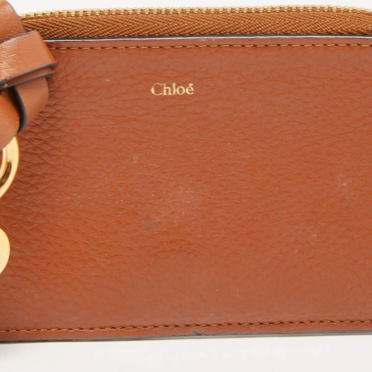 Pre Owned Chloe Brown Leather Alphabet Zip Card Holder