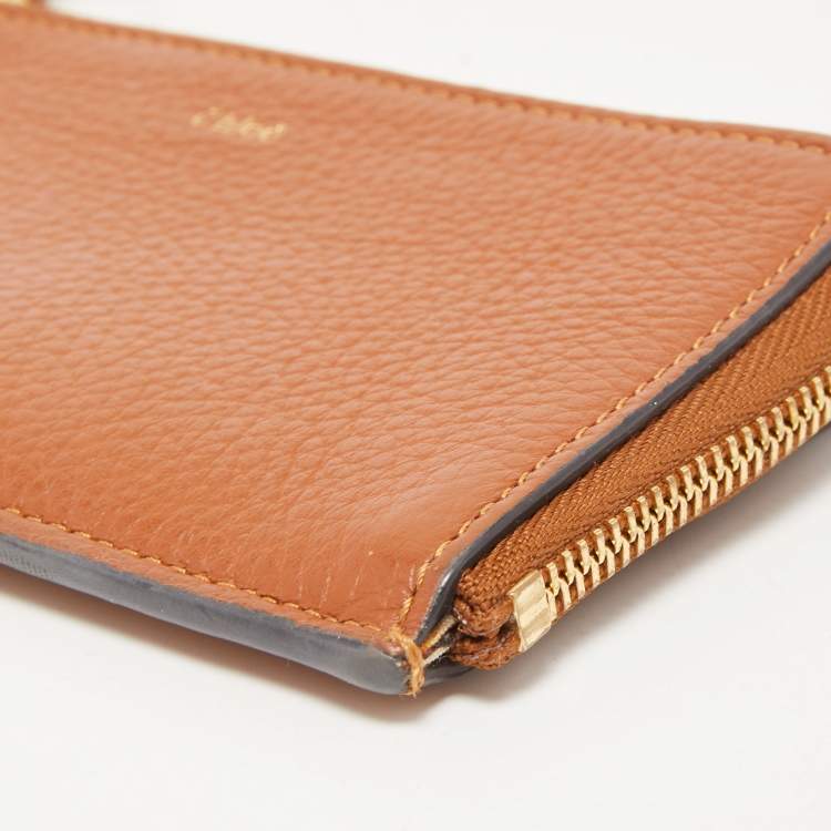 Pre Owned Chloe Brown Leather Alphabet Zip Card Holder