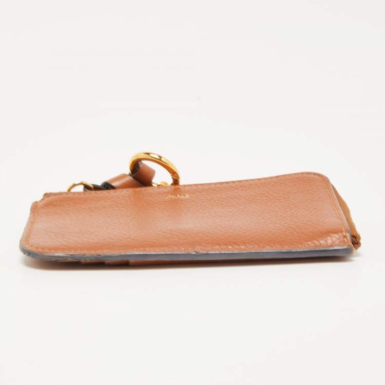 Pre Owned Chloe Brown Leather Alphabet Zip Card Holder