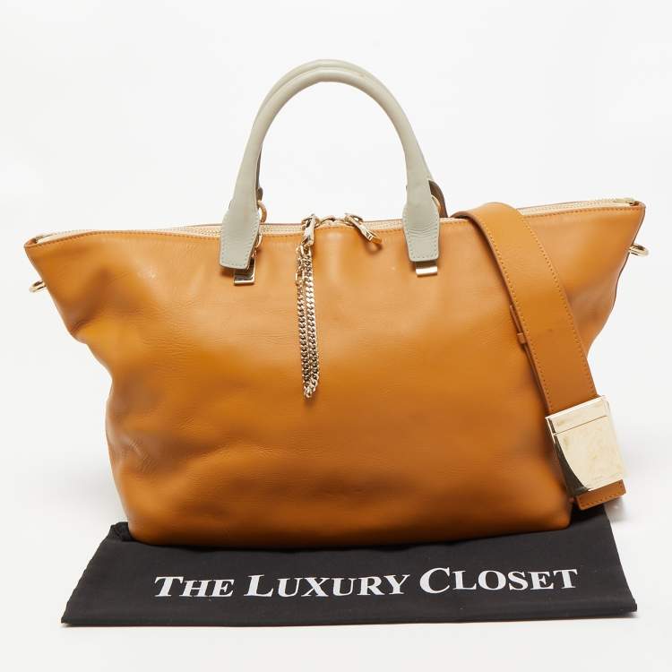 Pre Owned Chloe Tan/Grey Leather Large Baylee Tote
