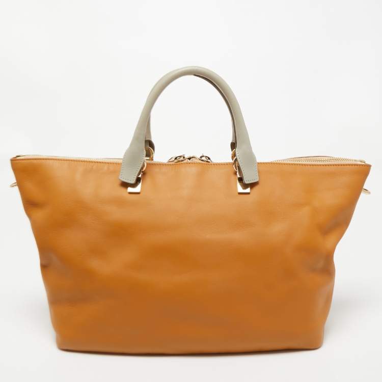 Pre Owned Chloe Tan/Grey Leather Large Baylee Tote