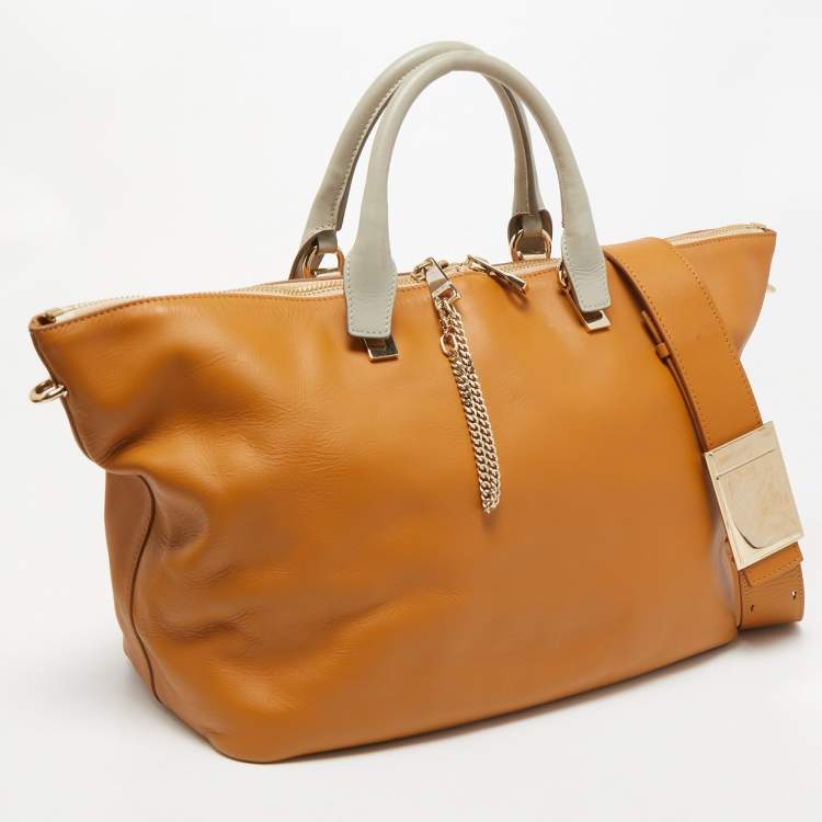Pre Owned Chloe Tan/Grey Leather Large Baylee Tote