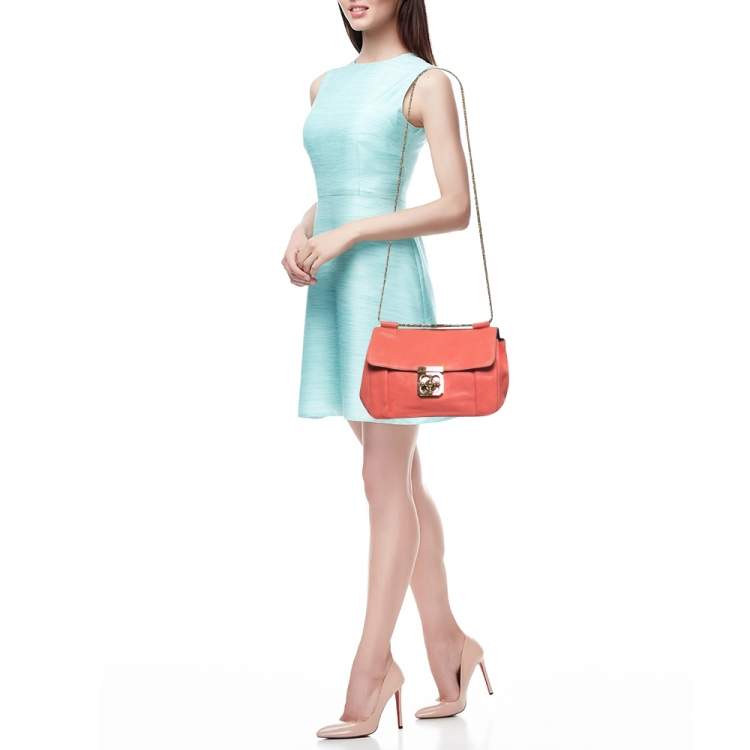 مملوكة مسبقًا Chloe Coral Orange Leather Medium Elsie Shoulder Bag