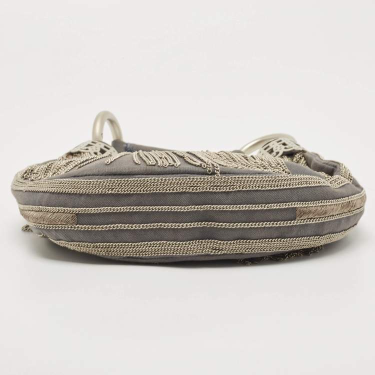 Pre Owned Chloe Light Blue Denim Chain Embellished Crescent Hobo