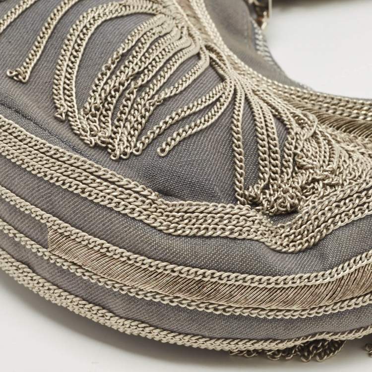 Pre Owned Chloe Light Blue Denim Chain Embellished Crescent Hobo