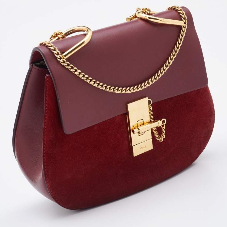 مملوكة مسبقًا Chloe Red Leather and Suede Medium Drew Shoulder Bag