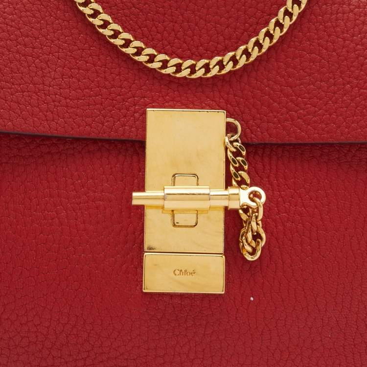 Pre Owned Chloe Red Leather Small Drew Chain Crossbody Bag