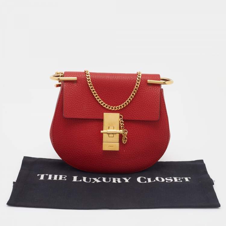 Pre Owned Chloe Red Leather Small Drew Chain Crossbody Bag