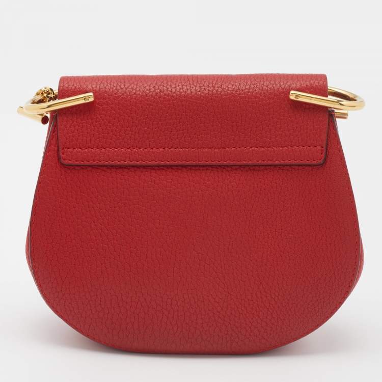 Pre Owned Chloe Red Leather Small Drew Chain Crossbody Bag