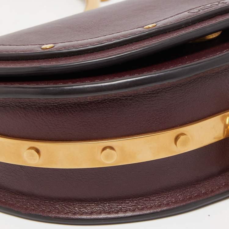 Pre Owned Chloé Burgandy Leather Nile Bracelet Minaudiere Crossbody Bag