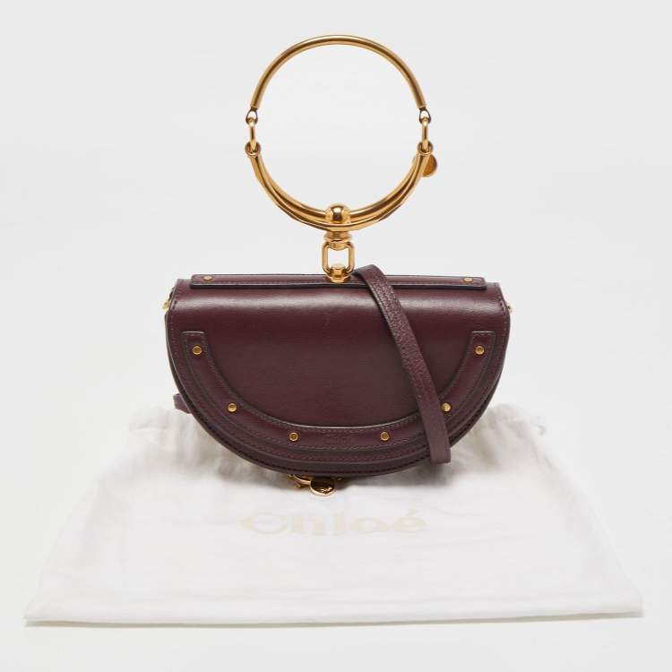 Pre Owned Chloé Burgandy Leather Nile Bracelet Minaudiere Crossbody Bag