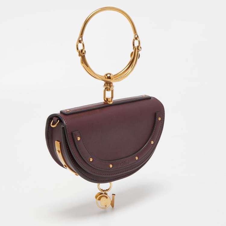 Pre Owned Chloé Burgandy Leather Nile Bracelet Minaudiere Crossbody Bag
