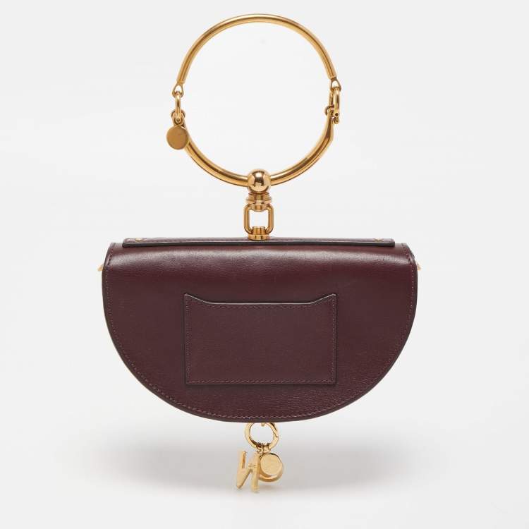 Pre Owned Chloé Burgandy Leather Nile Bracelet Minaudiere Crossbody Bag