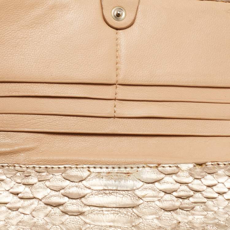 Pre Owned Chloe Metallic Beige Python Flap Continental Wallet