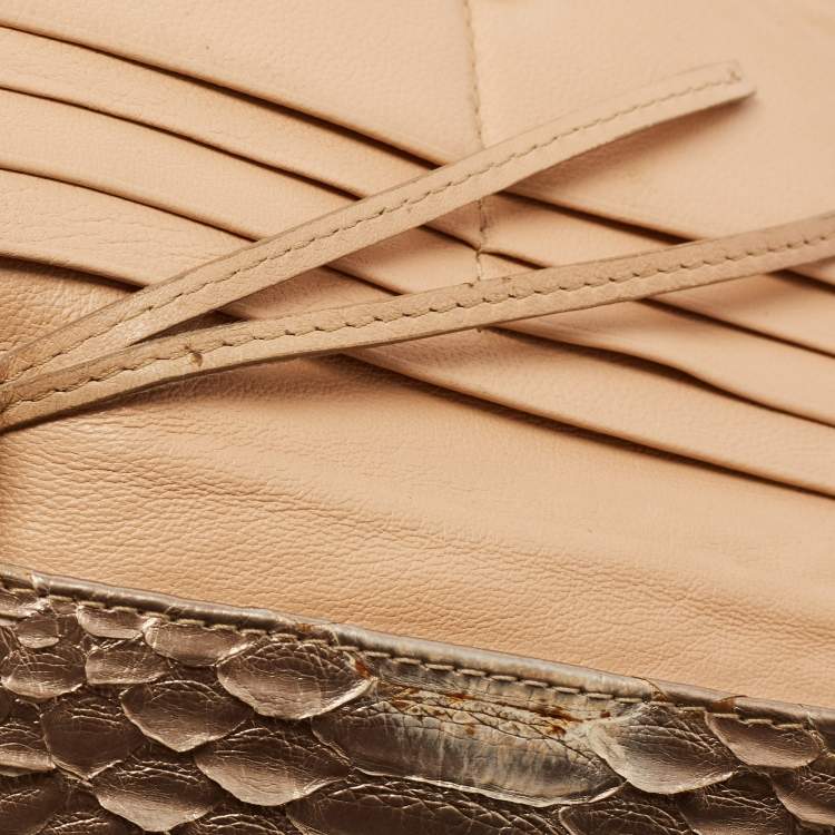 Pre Owned Chloe Metallic Beige Python Flap Continental Wallet