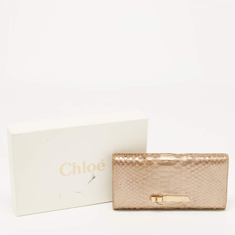 Pre Owned Chloe Metallic Beige Python Flap Continental Wallet