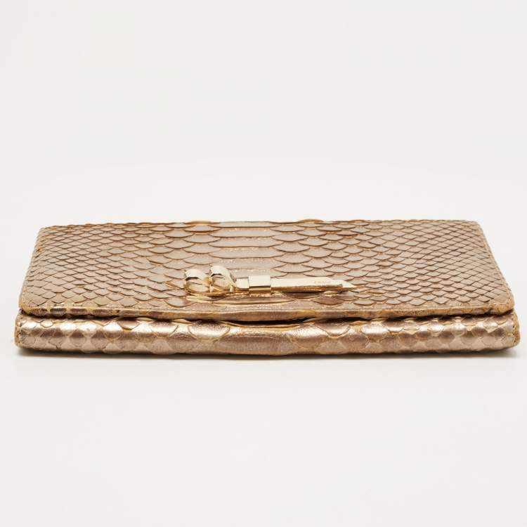 Pre Owned Chloe Metallic Beige Python Flap Continental Wallet