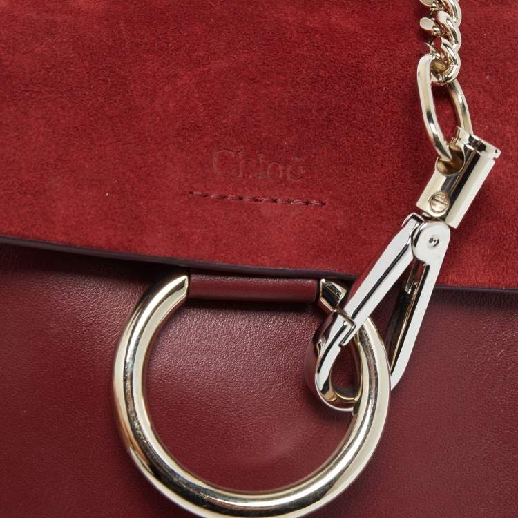 Pre Owned Chloe Burgundy Leather and Suede Mini Faye Crossbody Bag