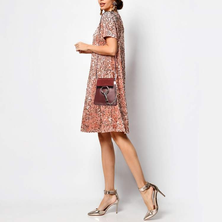Pre Owned Chloe Burgundy Leather and Suede Mini Faye Crossbody Bag