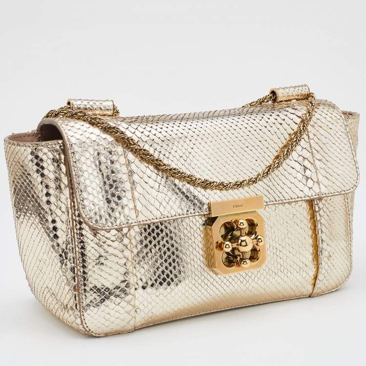 مملوكة مسبقًا Chloé Gold Python Medium Elsie Shoulder Bag