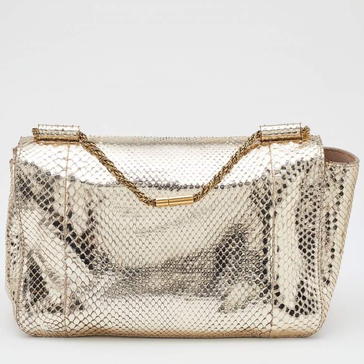 مملوكة مسبقًا Chloé Gold Python Medium Elsie Shoulder Bag