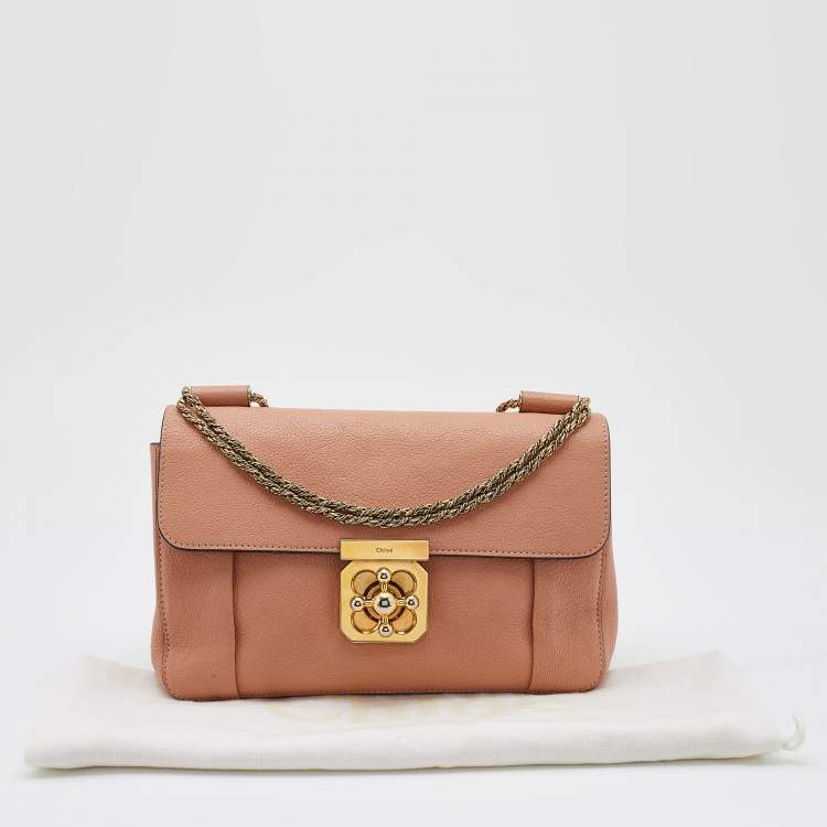 Pre Owned Chloe Peach Leather Medium Elsie Chain Flap Shoulder Bag