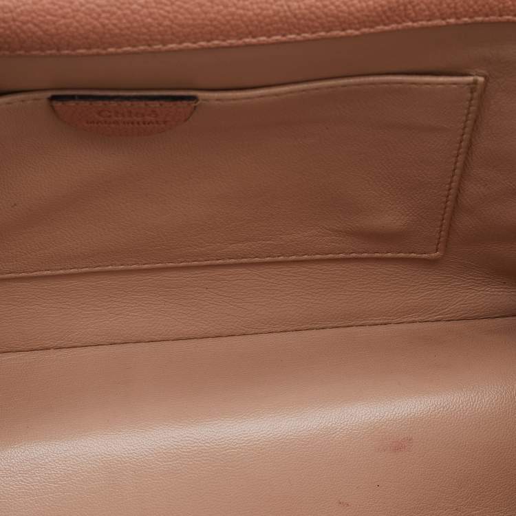 Pre Owned Chloe Peach Leather Medium Elsie Chain Flap Shoulder Bag