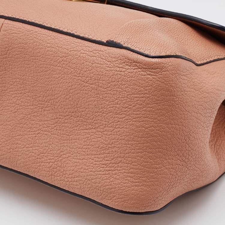 Pre Owned Chloe Peach Leather Medium Elsie Chain Flap Shoulder Bag