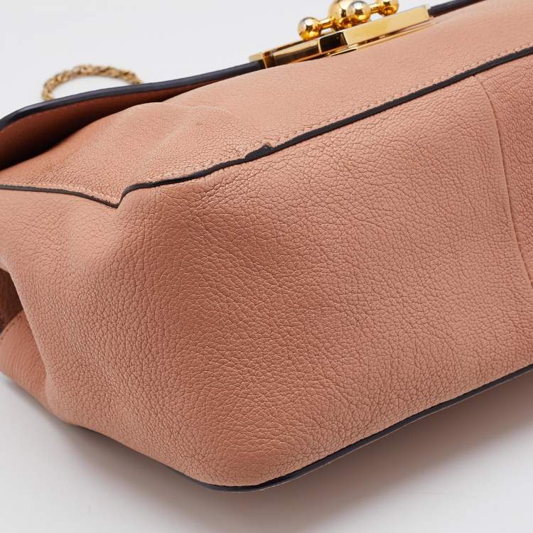 Pre Owned Chloe Peach Leather Medium Elsie Chain Flap Shoulder Bag