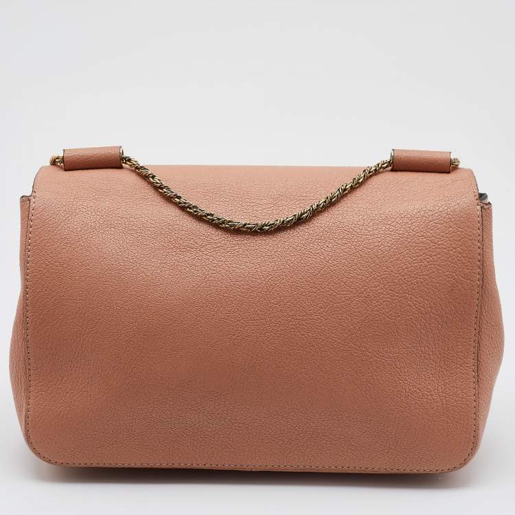 Pre Owned Chloe Peach Leather Medium Elsie Chain Flap Shoulder Bag