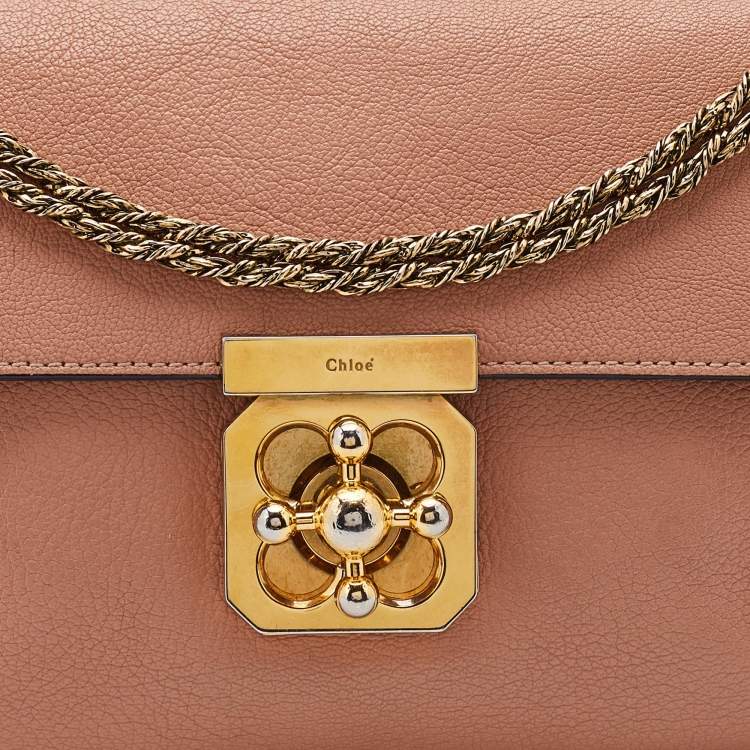 Pre Owned Chloe Peach Leather Medium Elsie Chain Flap Shoulder Bag