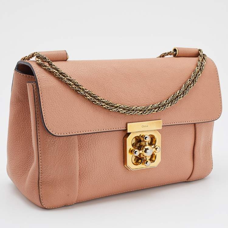 Pre Owned Chloe Peach Leather Medium Elsie Chain Flap Shoulder Bag