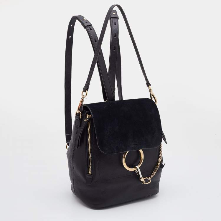 Pre Owned Chloe Black Leather and Suede Medium Faye Backpack