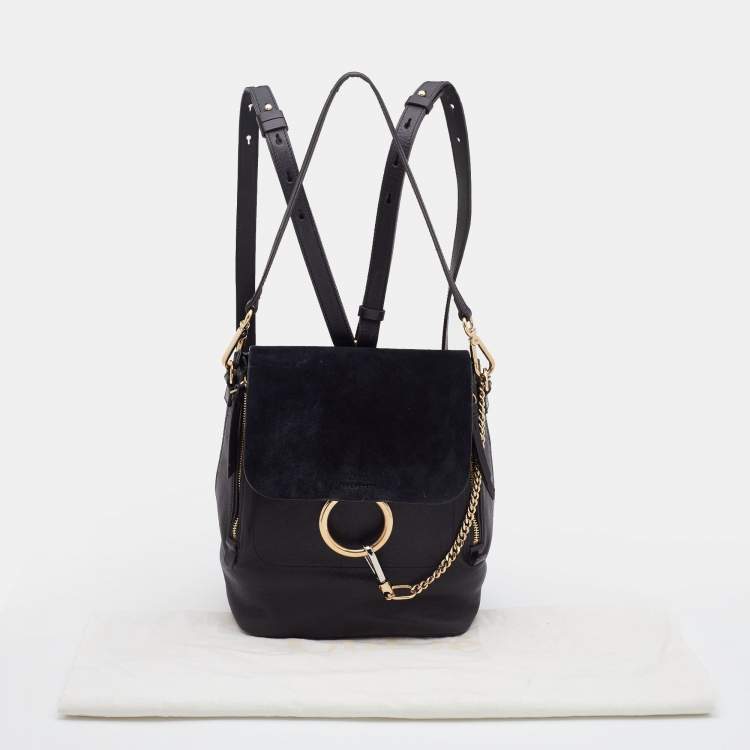 Pre Owned Chloe Black Leather and Suede Medium Faye Backpack