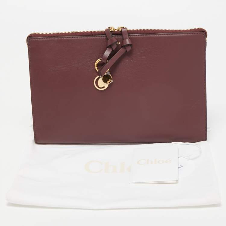 Pre Owned Chloe Burgundy Leather Alphabet Flat Pouch