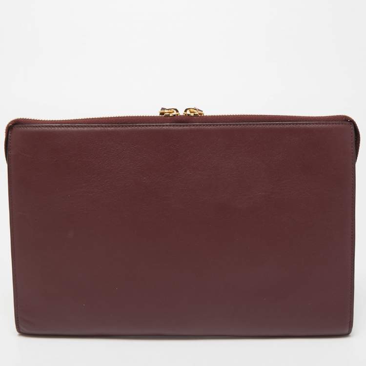 Pre Owned Chloe Burgundy Leather Alphabet Flat Pouch