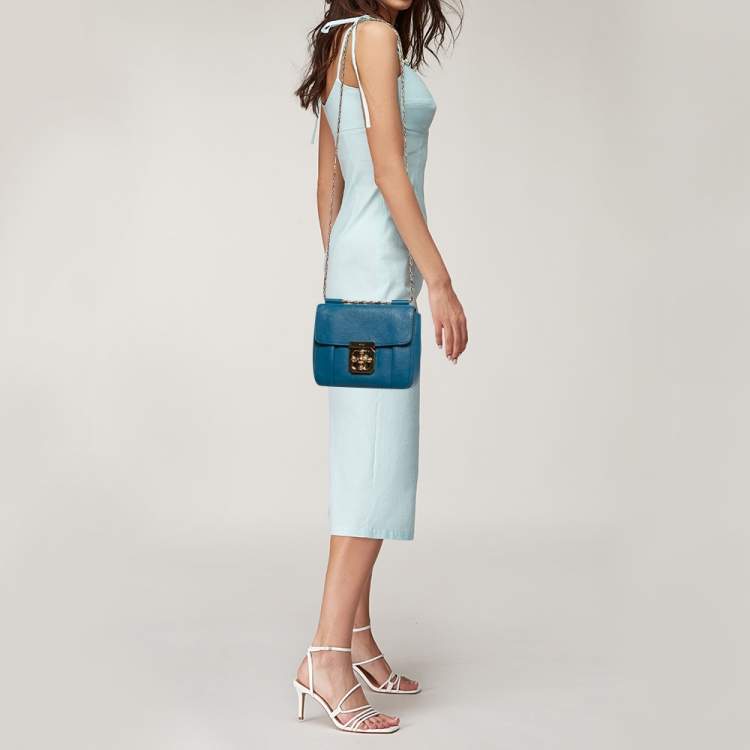 Pre Owned Chloe Blue Leather Small Elsie Shoulder Bag