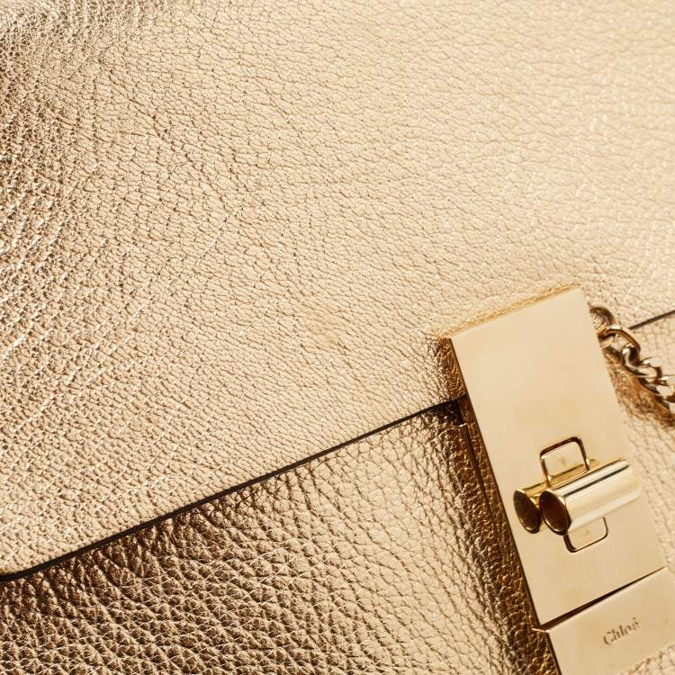 Pre Owned Chloe Metallic Gold Leather Medium Drew Shoulder Bag